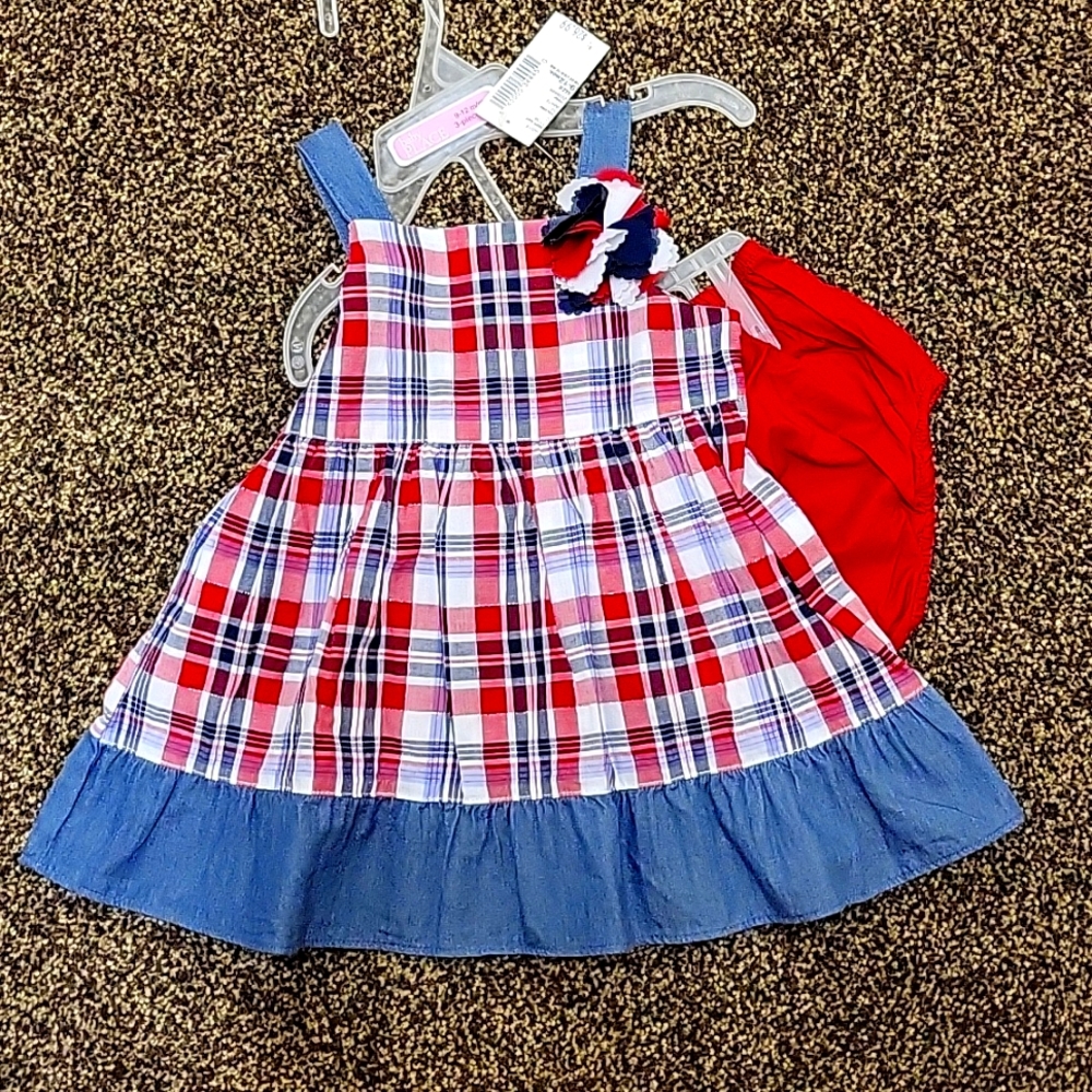 Red/White/Blue jumper dress with diaper cover 🇺🇸